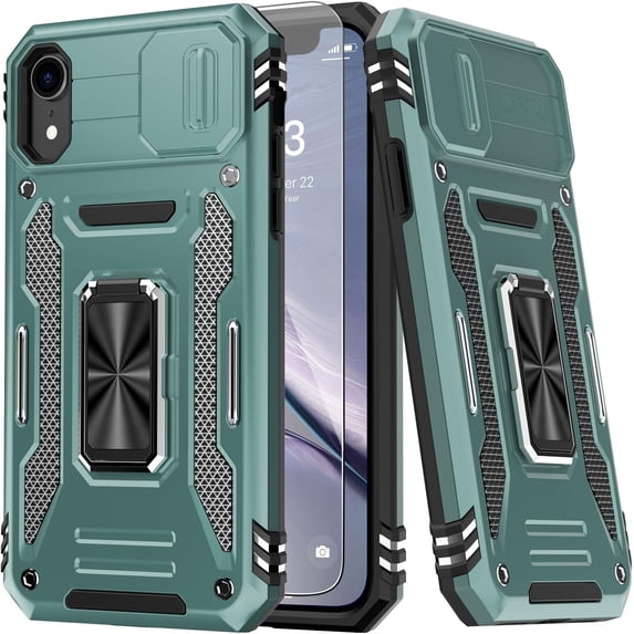 for iPhone XR Case with Screen Protector,Sliding Camera Cover,-Grade Cover with Stand Phone Case 6.1" Pale Green