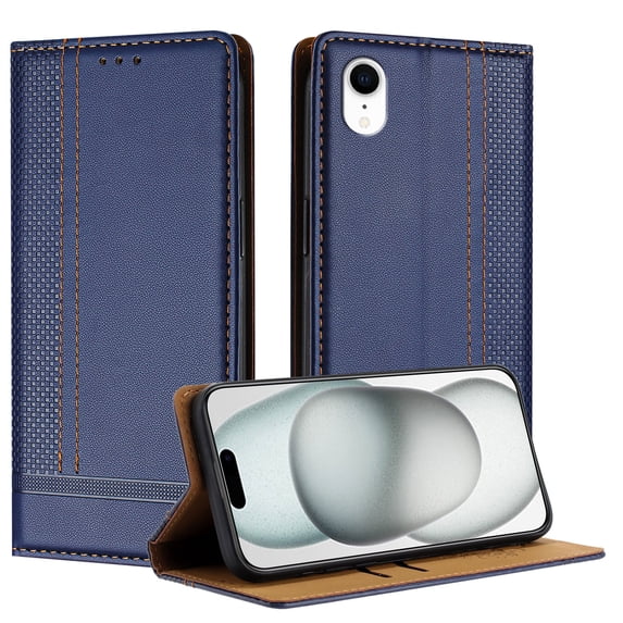 for iPhone XR Slim Case with Card Holder, Premium PU Leather Wallet Case with Flip Card Slots Kickstand & Magnetic Closure for iPhone XR, Blue