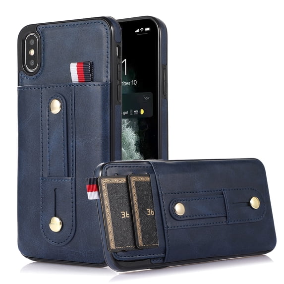 for iPhone XS/X Case, Lightweight Premium PU Leather iPhone XS/X Wallet Case with Card Holders Protective Case for iPhone XS/X Adjustable Stand,Blue