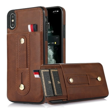 for iPhone XS/X Case, Lightweight Premium PU Leather iPhone XS/X Wallet Case with Card Holders Protective Case for iPhone XS/X Adjustable Stand,Brown