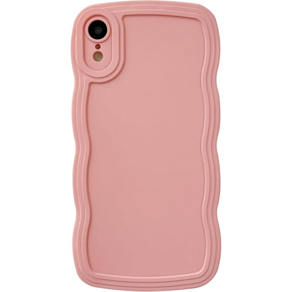 for iPhone Xr Case, Solid Color Curly Wave Frame Soft Compatible with iPhone Case (Pink,iPhone Xr)