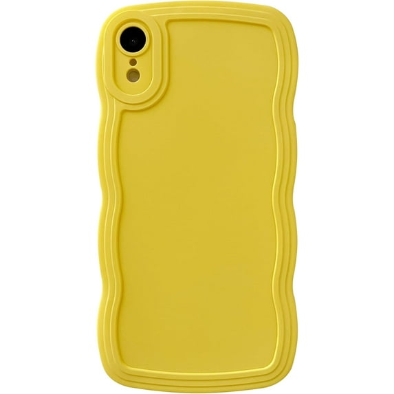 for iPhone Xr Case, Solid Color Curly Wave Frame Soft Compatible with iPhone Case (Yellow,iPhone Xr)