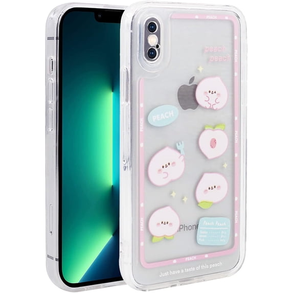 for iPhone Xs Max Case Clear, Transparent Shockproof Bumpers Phone Cases, Cartoon Pattern for Women Gift Shockproof Soft TPU Clear Case, Pink Peach