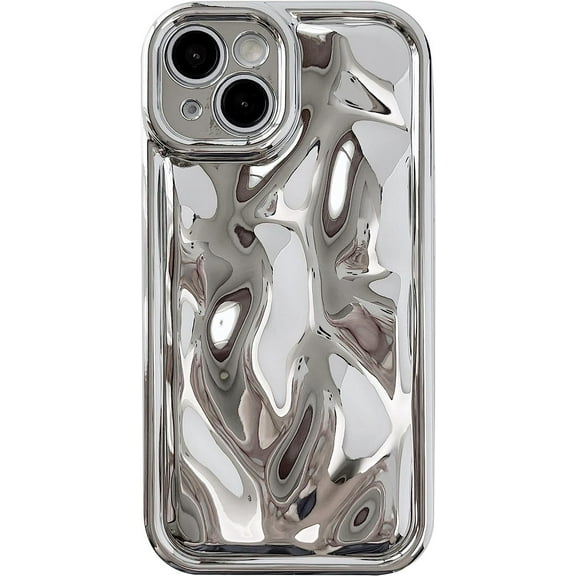 for iPhone Xs Max Case, Water Ripple Wave Meteorite Bubble Pattern Chrome Plating Soft Compatible with iPhone Case (Light Silver,iPhone Xs Max)