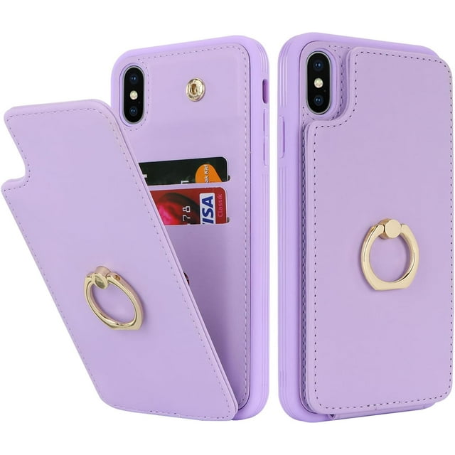 for iPhone Xs Max Case with Card Holder,Credit Card Holder,Ring Stand