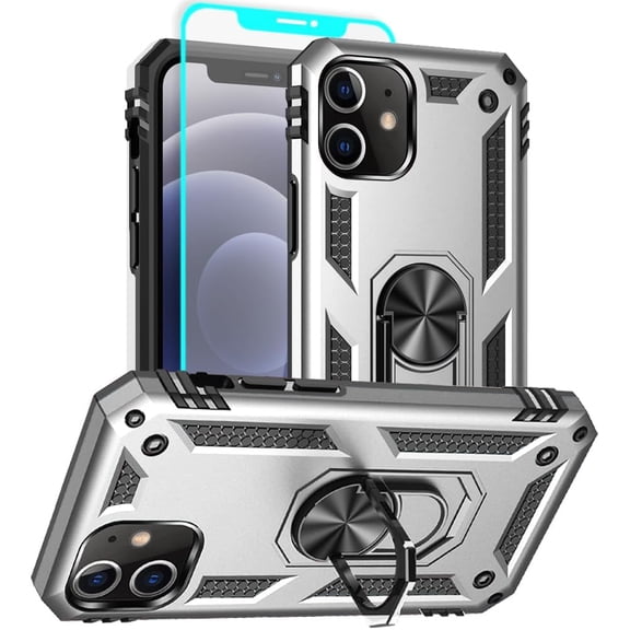 for iphone 12 Case, iphone 12 Pro Phone Case, [Military Grade 16ft. Drop Tested] Ring Shockproof Protective Phone Case for iphone 12/12 Pro,Sliver