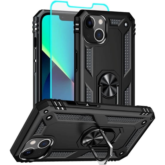 for iphone 13 Case, iphone 13 Phone Case, [Military Grade 16ft. Drop Tested] Ring Shockproof Protective Phone Case for iphone 13,Black