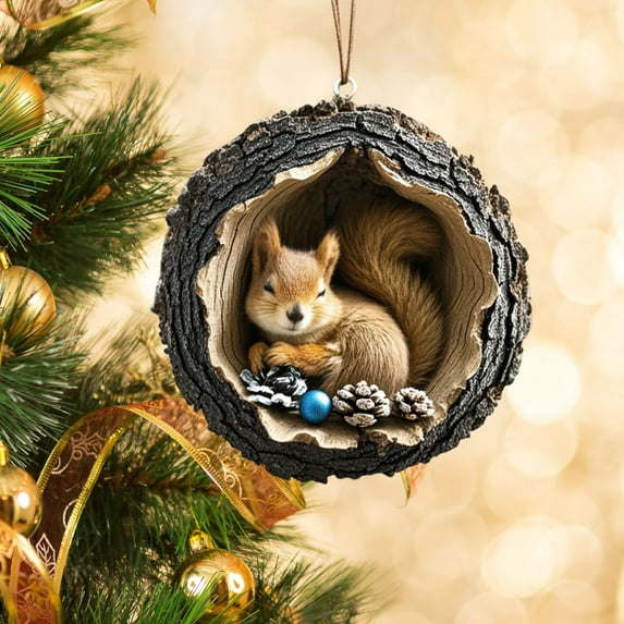 forest Animals Christmas Ornaments, Oval Acrylic Christmas Tree Decorations, Christmas Gifts Souvenir with Hanging String for Holiday Home Decor, 8cm