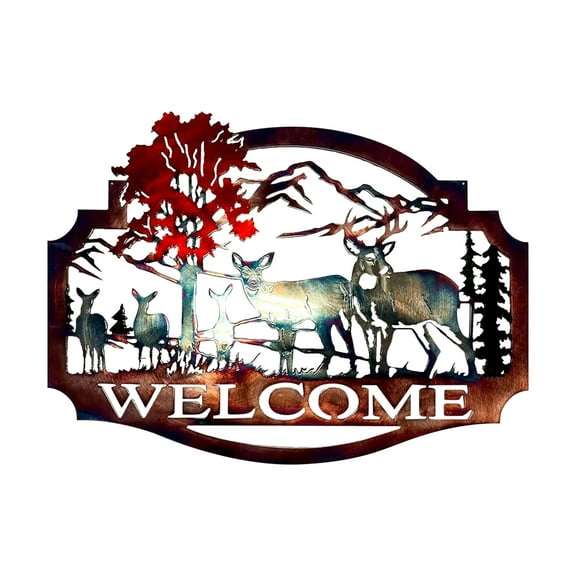 forest Tree Deer Wall Art Metal Rustic Hunting Decor for Living Room Bedroom Bathroom Indoor Outdoor