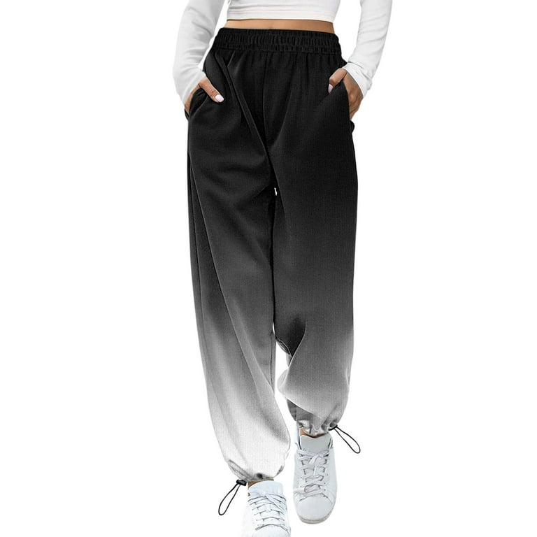 forestyashe women's pants print bottom sweatpants pockets high waist  sporty gym fit jogger pants lounge trousers 