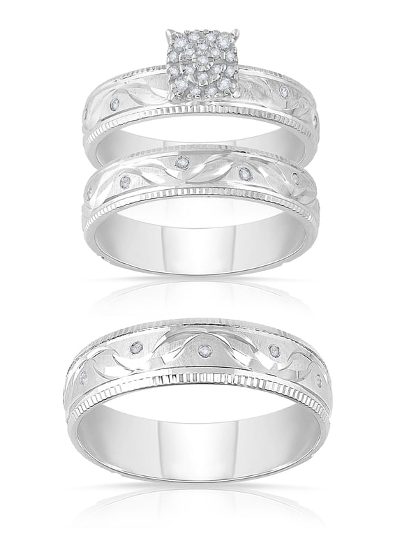 1/6 Ct. t.w. Trio Diamond Engagement Ring Set, Sterling Silver