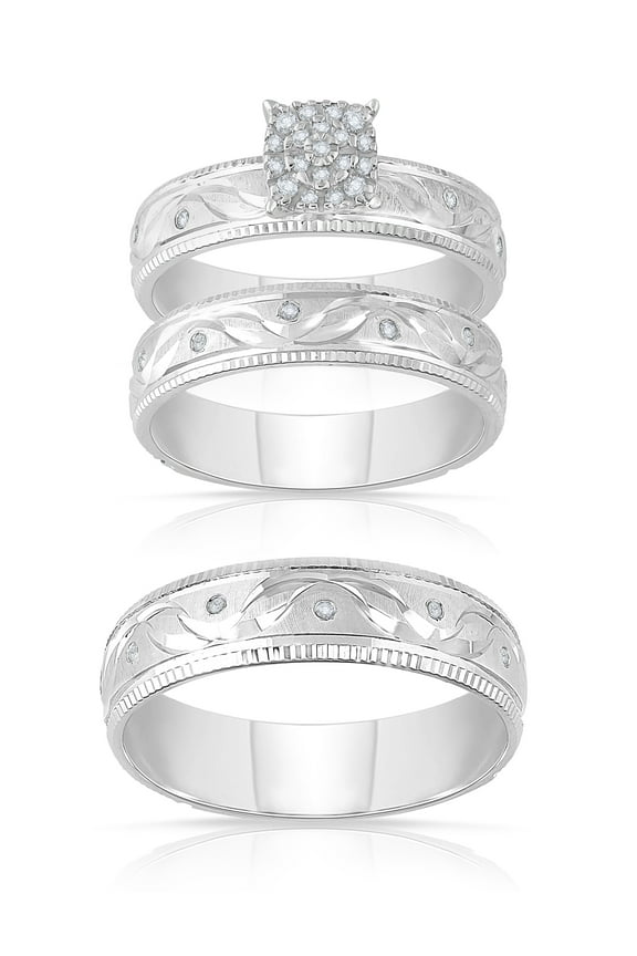 1/6 Ct. t.w. Trio Diamond Engagement Ring Set, Sterling Silver