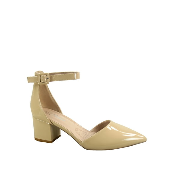 forever Link Women's Ankle Strap High Heel Sandal, Pointed Toe Beige Patent, 8