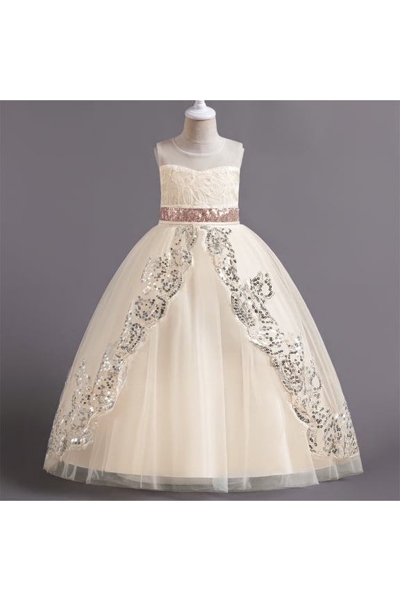 formal Dress Toddler Girls Pageant Dress Flower Girl Dress Wedding Elegant Bowknot Tutu Dress Birthday Communion Gown Ndbuld 3-4 Years Beige