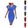 thumbnail image 1 of formal Dresses for Women Wedding Guest Dresses Women's Casual V Neck Wrap Dress With Flounce Sleeves Bodycon Party Work formal Elegant Sexy Ruffled Midi Dress, 1 of 5