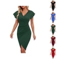 thumbnail image 1 of formal Dresses for Women Wedding Guest Dresses Women's Casual V Neck Wrap Dress With Flounce Sleeves Bodycon Party Work formal Elegant Sexy Ruffled Midi Dress, 1 of 5