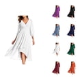 thumbnail image 1 of formal Dresses for Women Holiday Dresses for Women Chiffon Spring V Neck Long Sleeves Pleated A Line Midi Length Wedding Guest Dress, 1 of 6