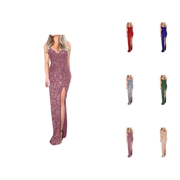 formal Dresses for Women Holiday Party Dresses for Women Deep V Sequins Wrap Ruched Sleeveless Nightclub Party Dress