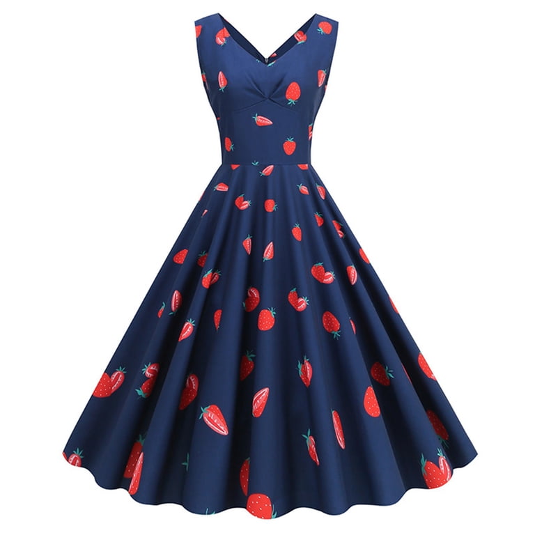 formal Dresses for Women Spring Summer Green Fresh Cute Sweet Strawberry  Print Party Comfort Spring Dress - Walmart.com