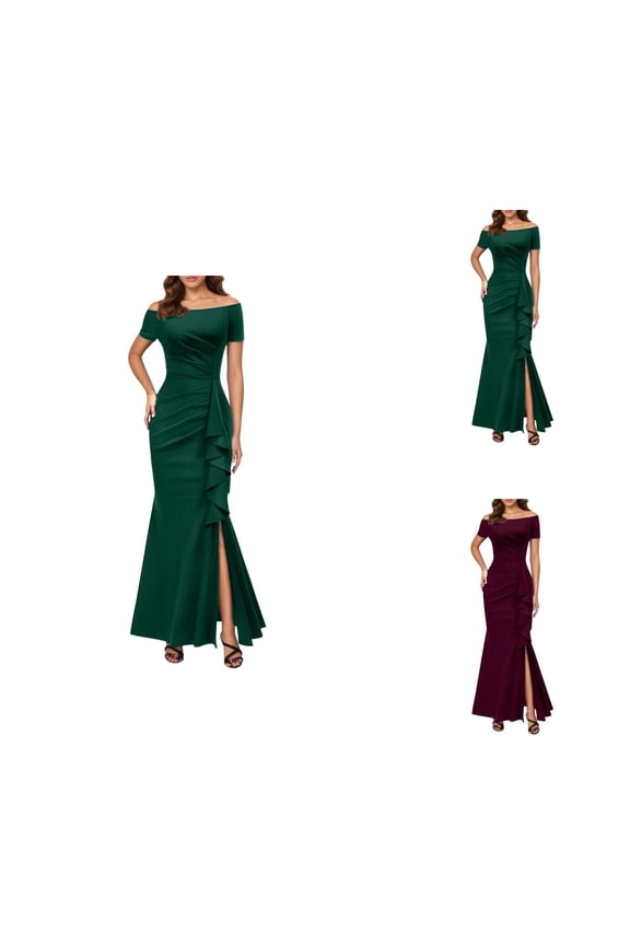 formal Gowns and Evening Dresses Holiday Dresses for Women Casual Dress Short Sleeve Wrap Bodycon Party Hem Slit Elegant Round Neck Summer Daily Wear