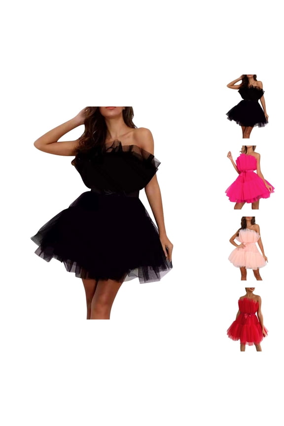 formal Gowns and Evening Dresses Holiday Party Dresses for Women European and American Tube Top Style Mesh Temperament Bowknot Tutu Dress for Women