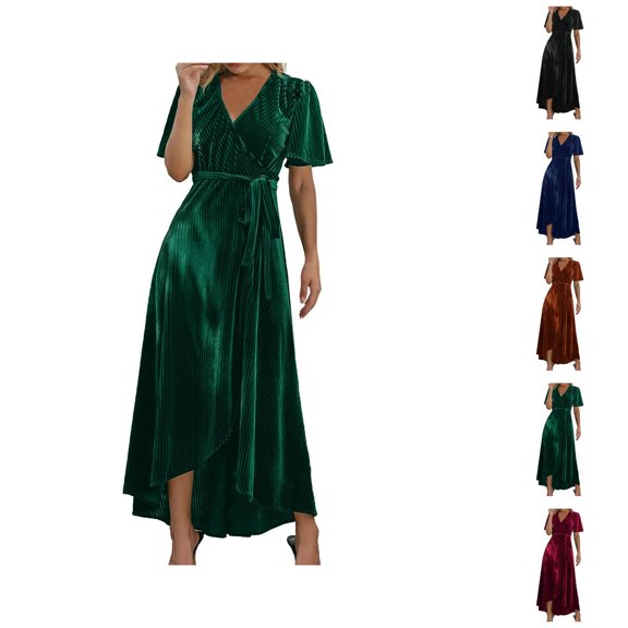 formal Gowns and Evening Dresses Midi Dresses for Women Boho V Neck Ruffle Floral Wrap Maxi Dress