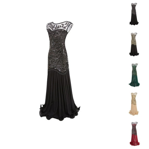 formal Gowns and Evening Dresses Wedding Guest Dresses for Women Vintage 1920s Sequin Beaded Tassels Party Night Hem Flapper Gown Dress