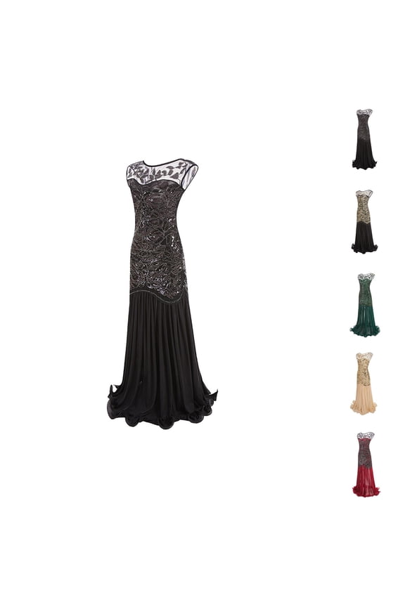 formal Gowns and Evening Dresses Wedding Guest Dresses for Women Vintage 1920s Sequin Beaded Tassels Party Night Hem Flapper Gown Dress