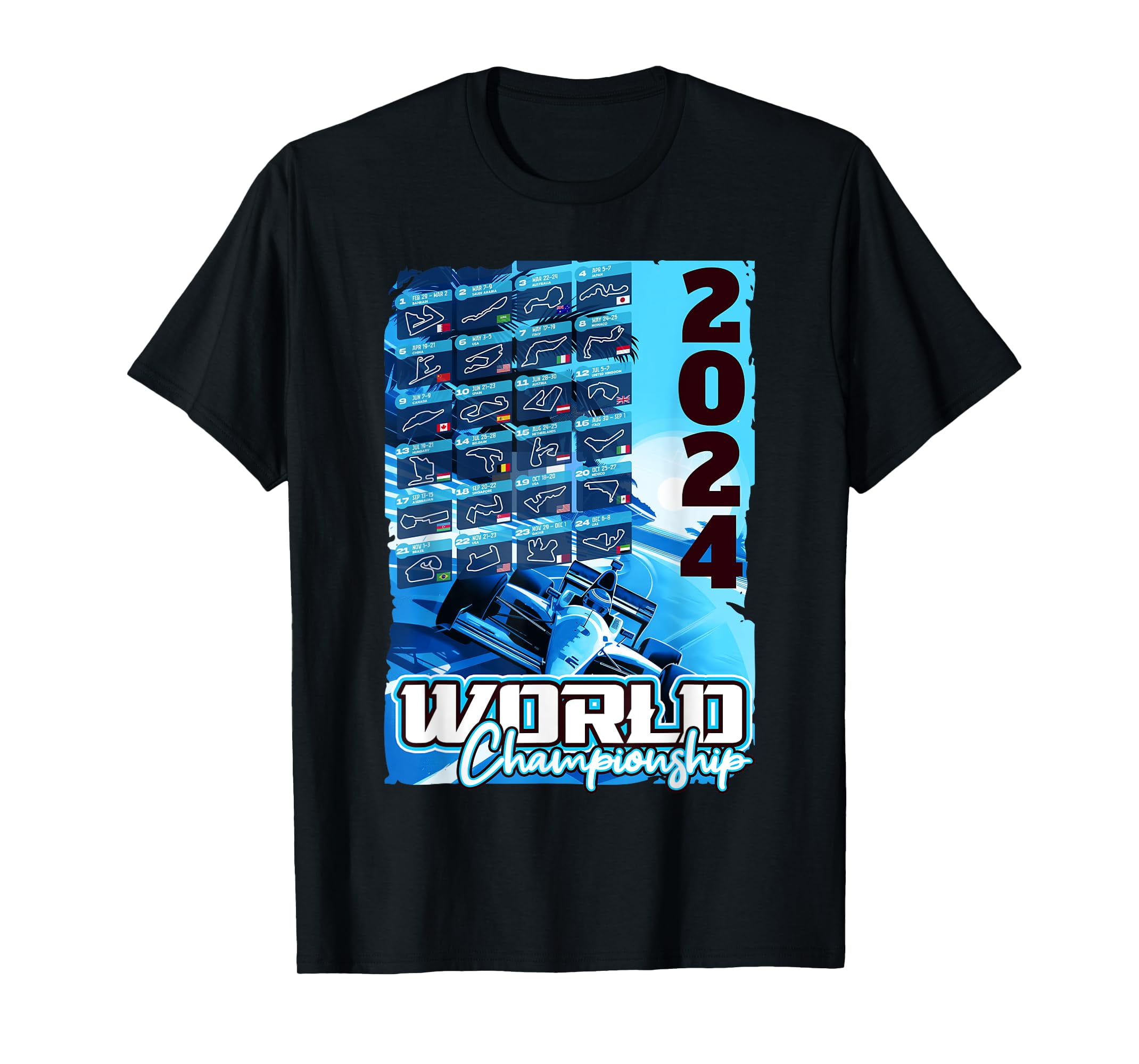 formula one calendar 2024 Racing Circuit Schedule Grand Prix TShirtM