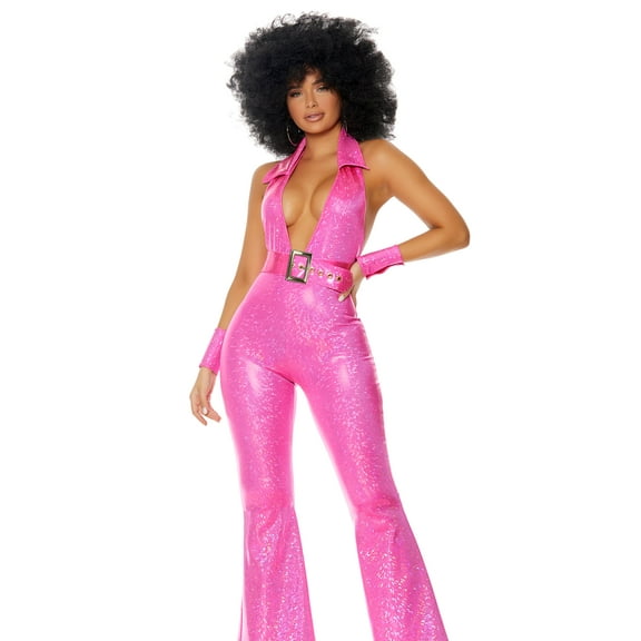 forplay Foxy Lady Women Fancy-Dress Costume with Jumpsuit, Belt, and Wrist Cuffs for Adult, L/XL
