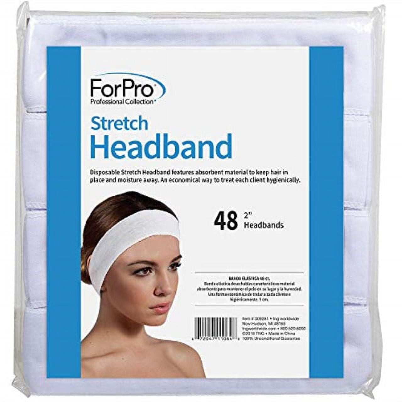forpro stretch headband, absorbent disposable spa headbands, 2.25" w x