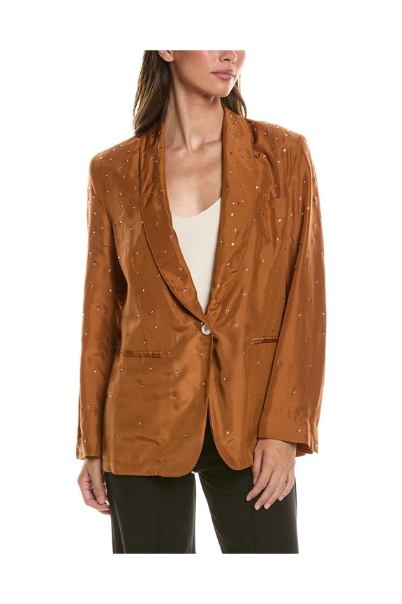 womens Silk Jacket, i, Brown