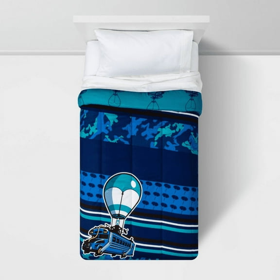 fortnite Battle Bus Blue Microfiber Comforter, Full
