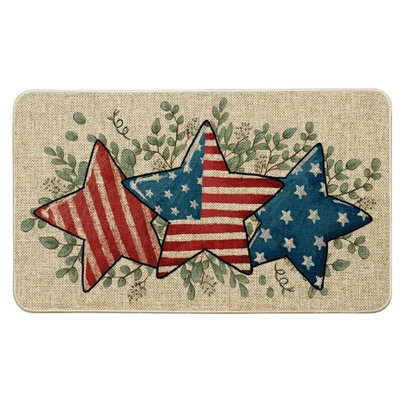 American Flag Stars Eucalyptus Memorial Day Doormat, 4th of July Patriotic Independence Day Home Decor Low-Profile Switch Rug Door Mat Floor Mat for Indoor Outdoor 16x24 Inch