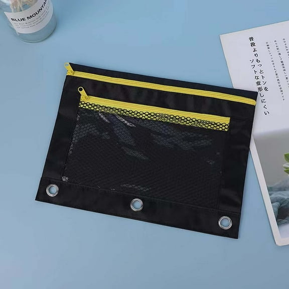 Pencil Pouch for 3 Ring Binder, Zipper Pencil Pouch, Pen Holder Case with Clear Window Home Office Organizers, Pack of 1, Yellow