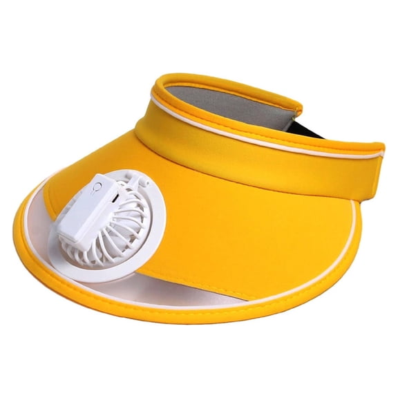 Sun Visors Hat with Fan for Women - Fan Visor Hat - Three Gear Mediation and Large Area Sun Protection (Yellow)