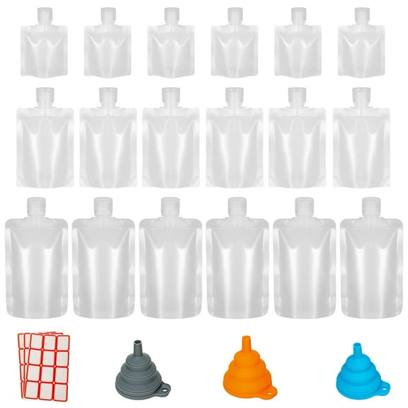 Fourthline Stand Up Squeeze Pouch 30ml 50ml 100ml Refillable Travel Bottles, 18 Count