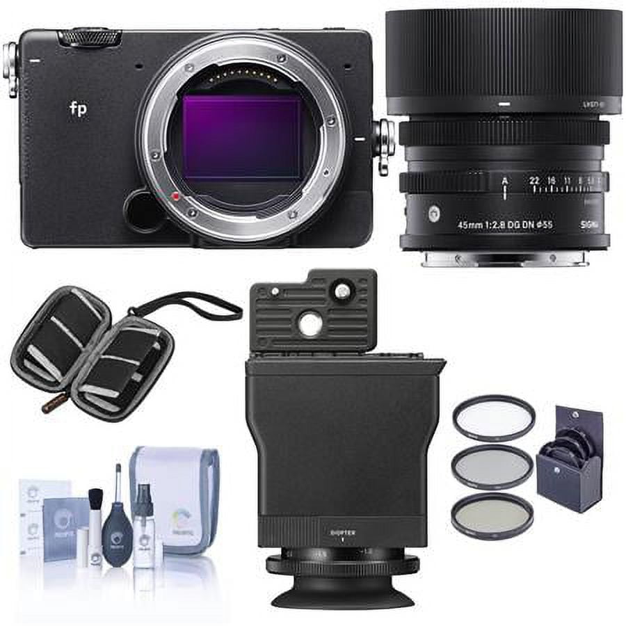 fp Mirrorless Digital Camera with 45mm f/2.8 DG DN Contemporary Lens,  Bundle with Sigma LVF-11 LCD Viewfinder & Filter Kit