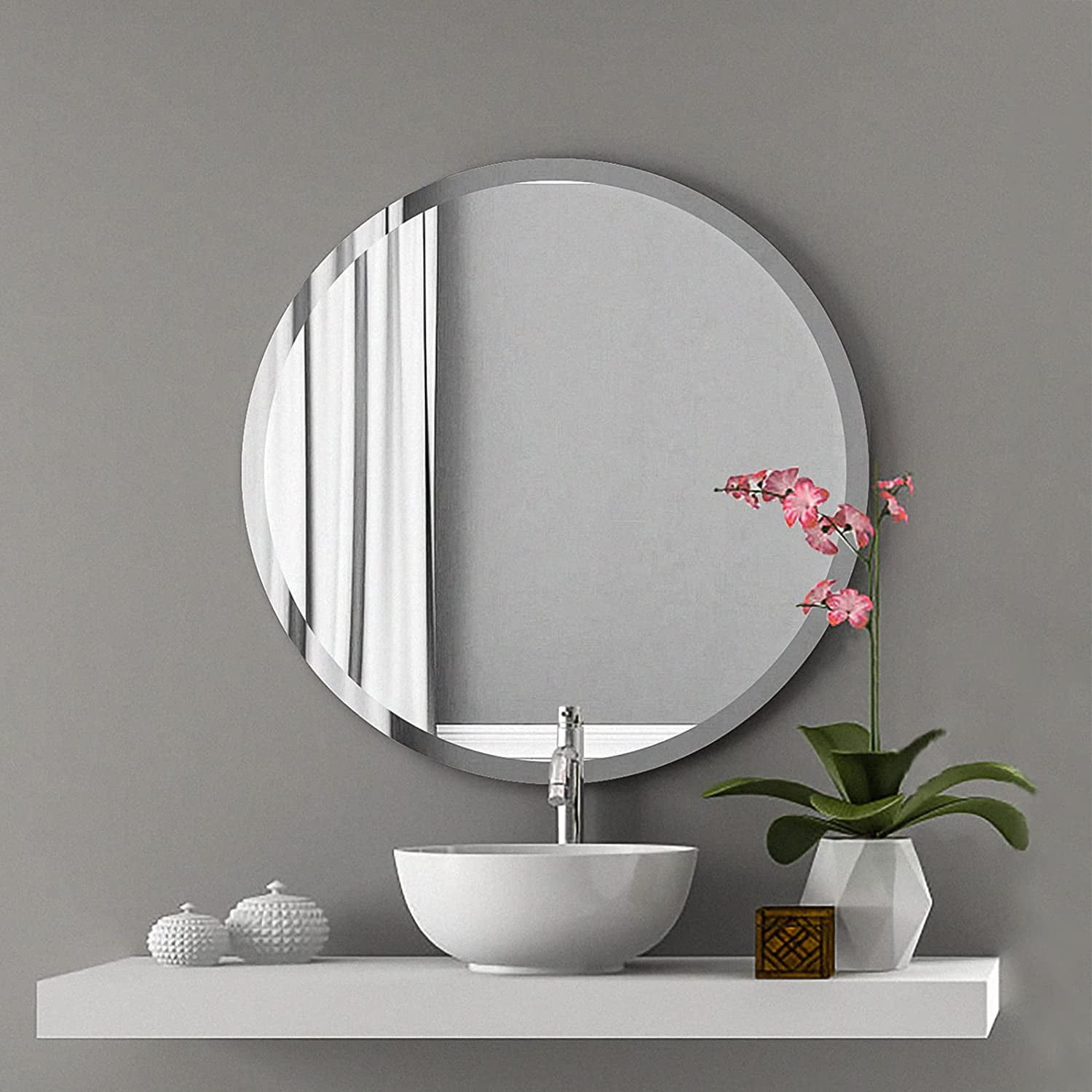 frameless round mirror 28 inch, round mirror with 1 inch beveled edge ...
