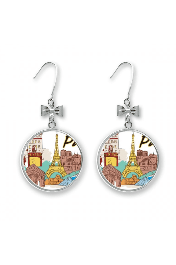 france paris eiffel tower watercolor bow earrings drop stud pierced hook