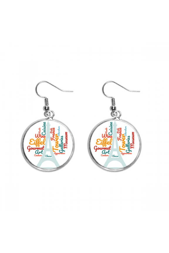 france paris eiffel tower wordcloud ear dangle silver drop ear jewelry woman
