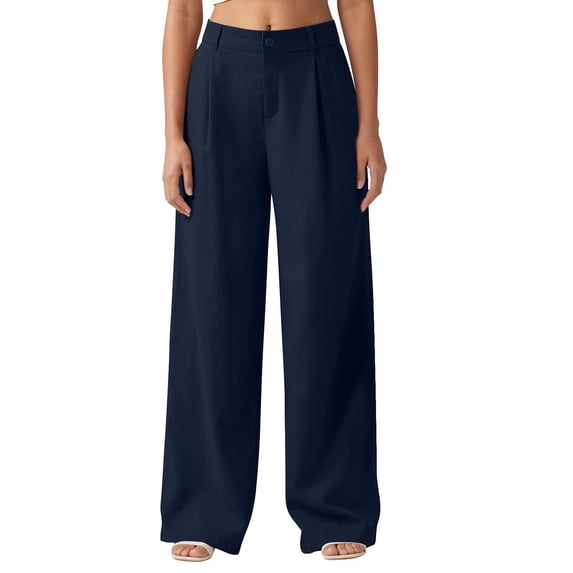 frariair 2025 Women's Relaxed Fit Distressed Jeans High Rise Wide Leg Stretchy Denim Trousers Dark Blue