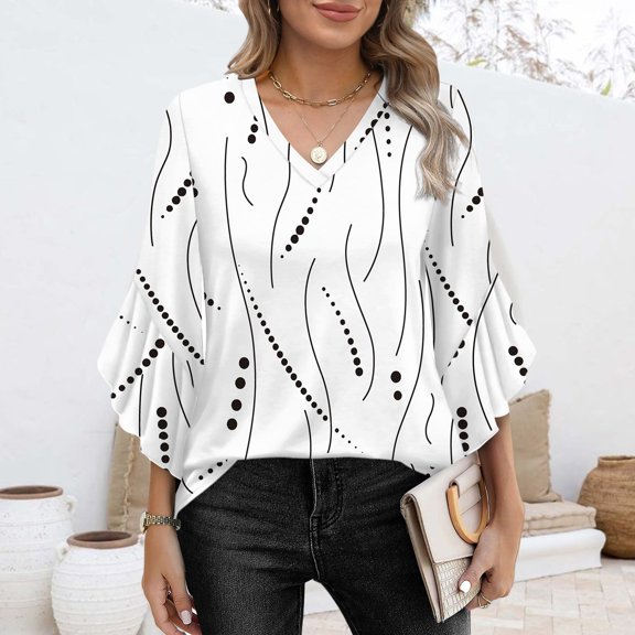 frariair ​3/4 Sleeve Flowy Top Featuring Flared Silhouette Perfect For Office Meetings And Evening Parties​ White