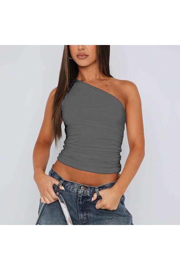​Asymmetrical Design Going Out Shirt Featuring Slim Fit Silhouette Perfect For Rave Culture And Summer Festival Essentials​ Grey