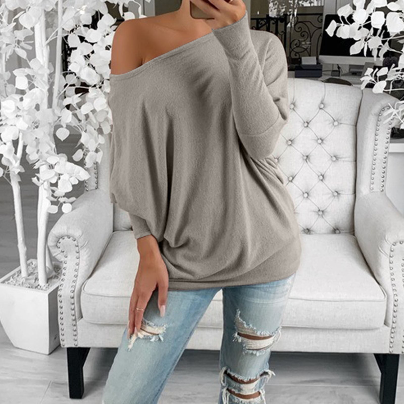 Frey edge detailed asymmetrical blouse
