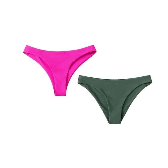frariair Bikini Bottoms for Women High Cut Swimsuit Bottom Solid Color Mid Waist Swim Pack Of 2 Thongs for Women