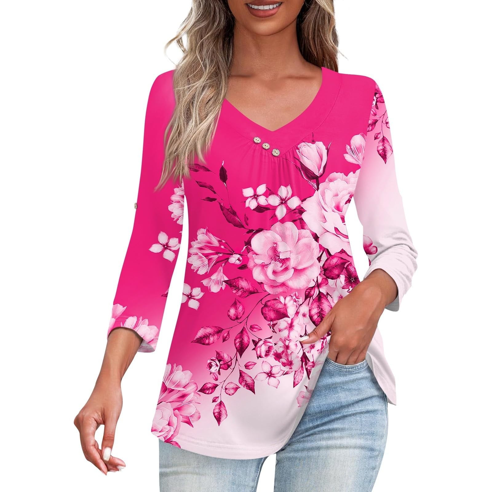+FUCHSIA Boho Floral Print Tunic Top main image 1