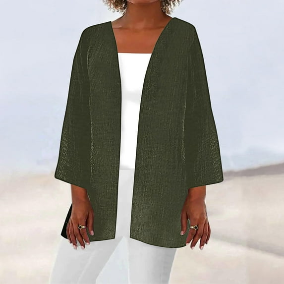 frariair Boho Style Open Front Duster Jacket With Vintage Floral Design Perfect For Beach Cover-Ups And Casual Outerwear Army Green