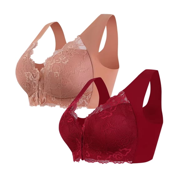 frariair Bras for Women 2 Pack Thin Laceless Ring Comfortable Breathability Underwear Large Size Brater Buckle Female Bra Deep V Neck Vest Bralette Wireless Seamless Bras