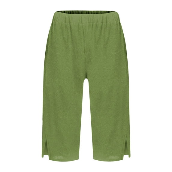 frariair Breathable High Waist Lounge Shorts For Women Airy Linen Blend Casual Summer Shorts With Side Slits And Pockets Green